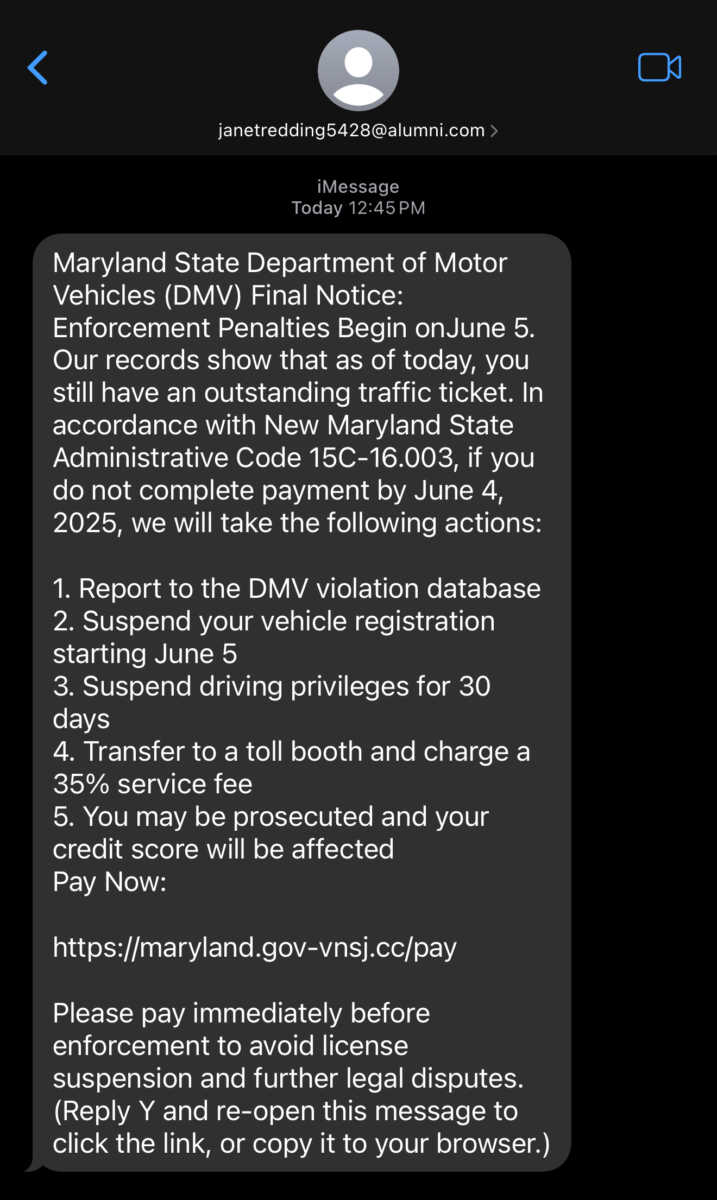 Maryland Residents Warned About Fraudulent DMV Text Scam